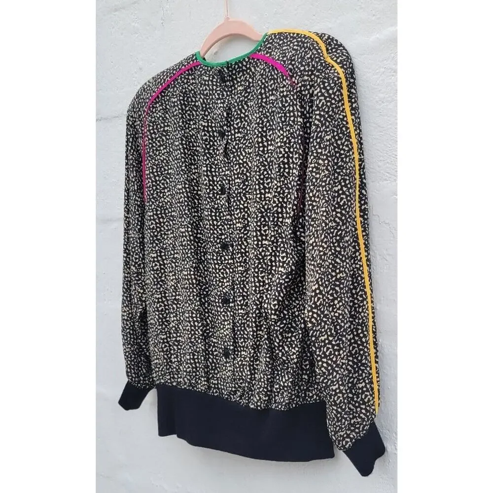 Vintage 80s Silk Blouse Womens Large‎ 8 Neon Pink Green Animal Print Top Shirt - Picture 5 of 10
